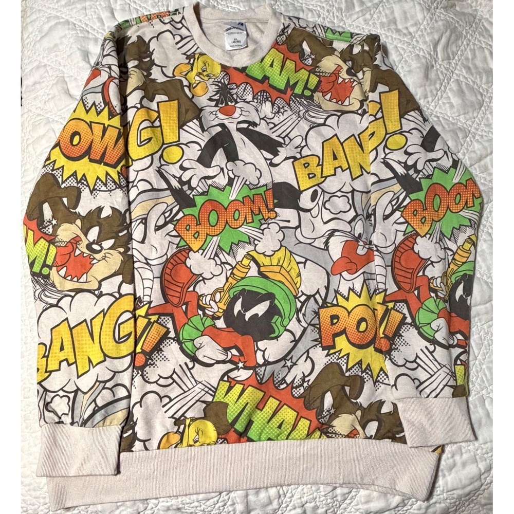 Looney Tunes Comic All Over Print Sweatshirt Mens XL Bugs Bunny Taz Marvin